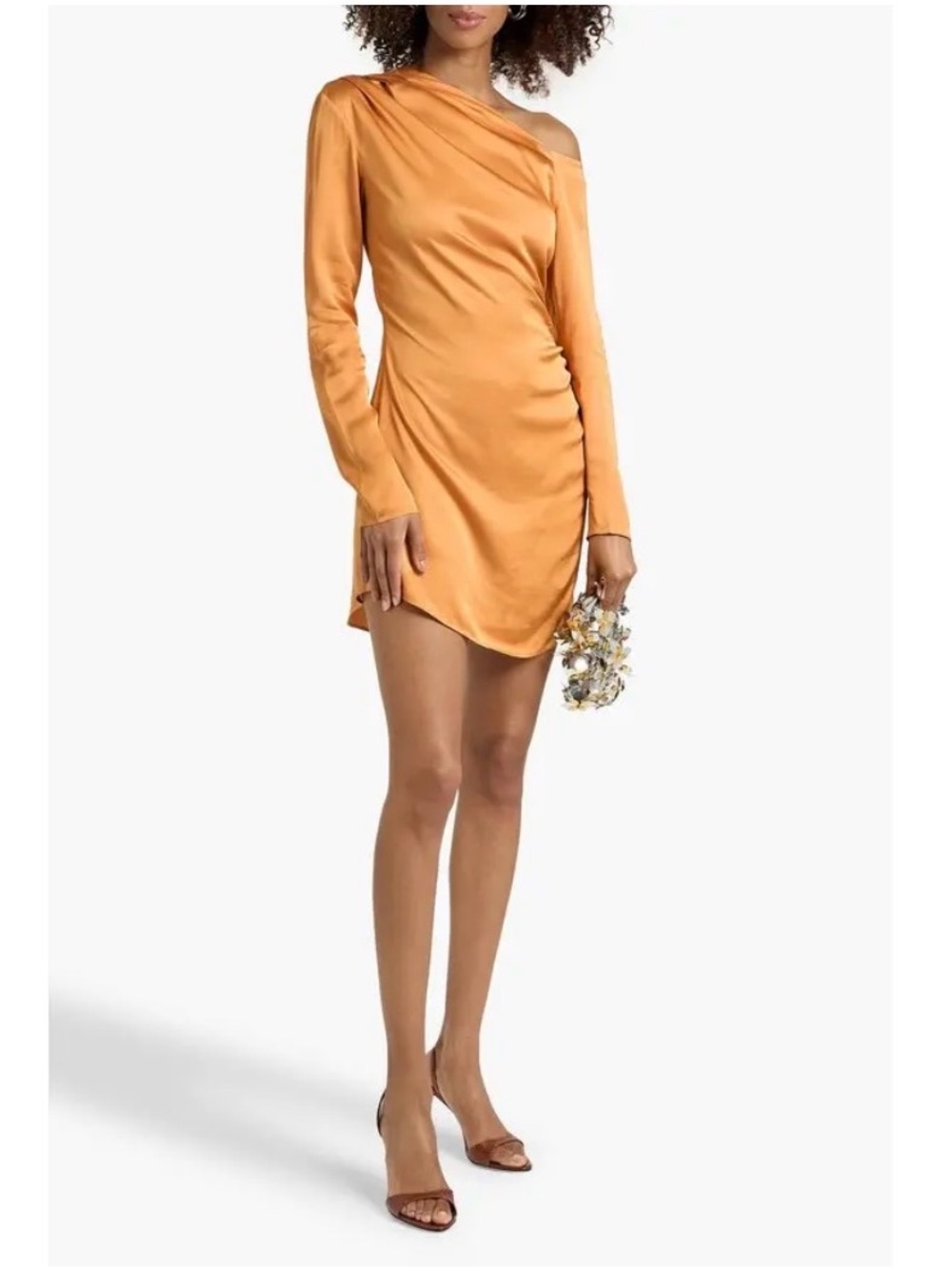 A.L.C. One-Shoulder Satin Mini Dress in Golden Amber